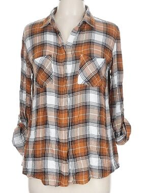 Altar’d State Women's Orange Plaid Button-Front Shirt